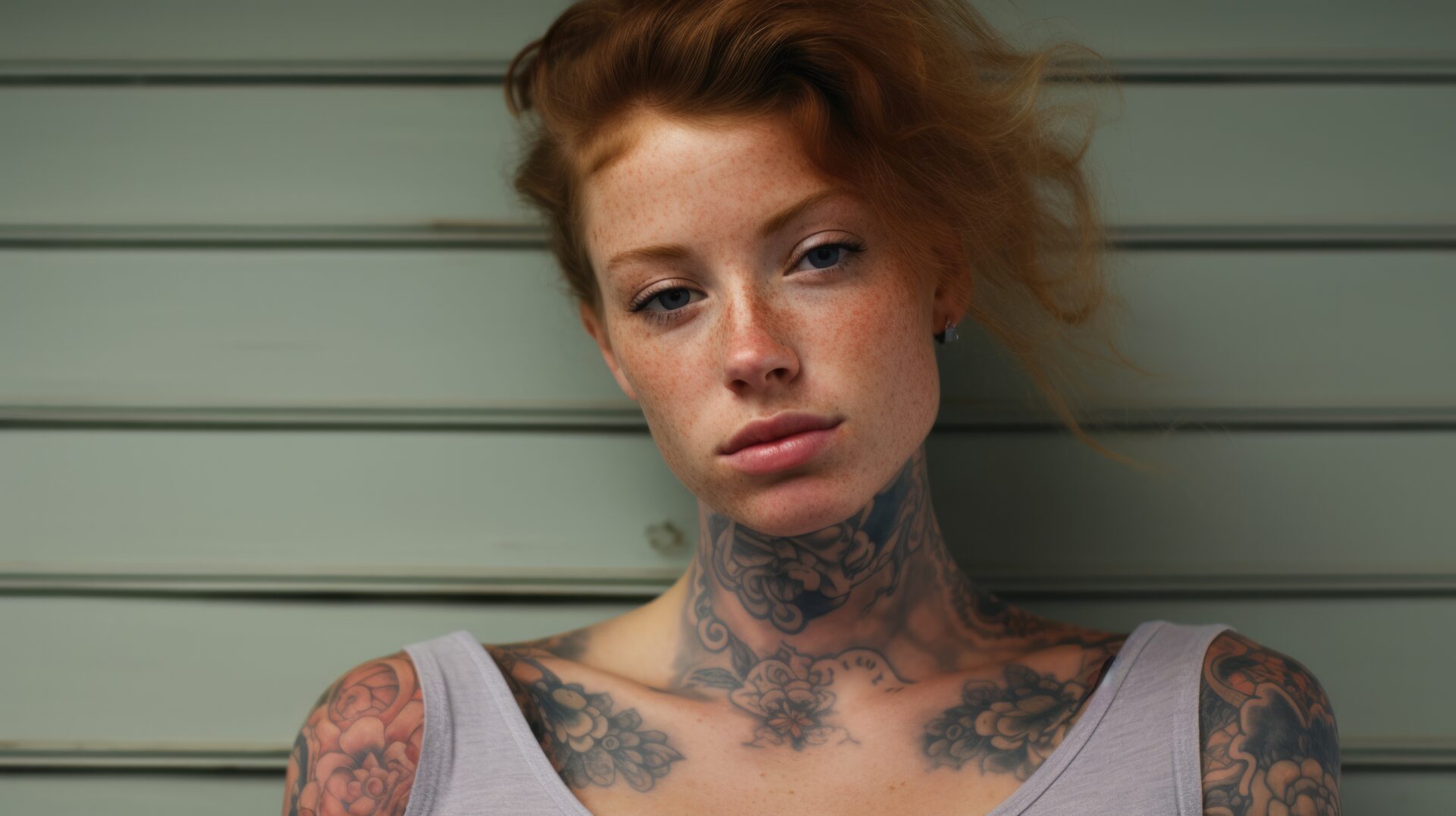 Woman with neck and chest tattoos